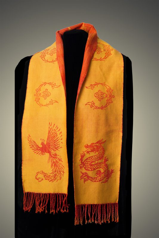 orange phoenix-dragon scarf, back side
