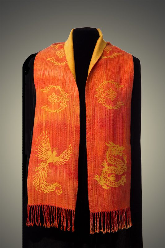 orange phoenix-dragon scarf, front side