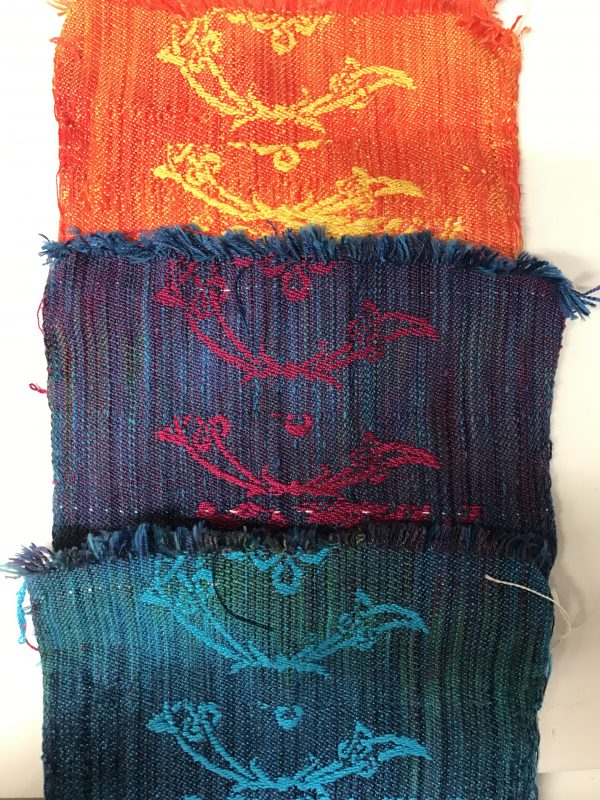 second set of samples for Kathy's dragon-and-phoenix scarves