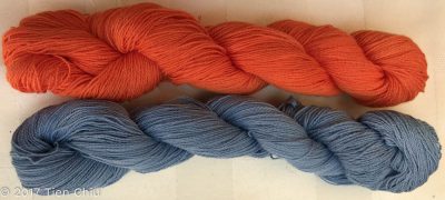 orange and light blue yarns