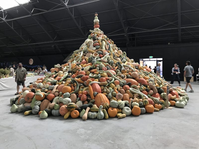 A giant mound of winter squash. Kinda like a pyramid of skulls, only more fun!