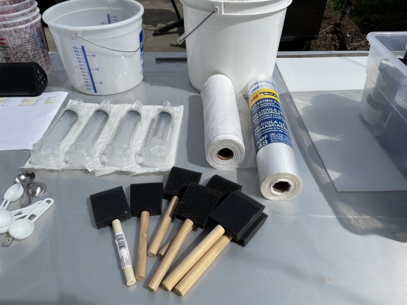 dye application tools: foam brushes, masking film