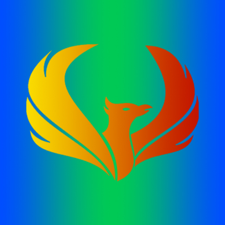 orange and yellow phoenix on blue-green background