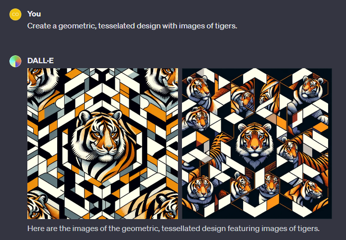 DALL-E generated images involving tessellations and tigers